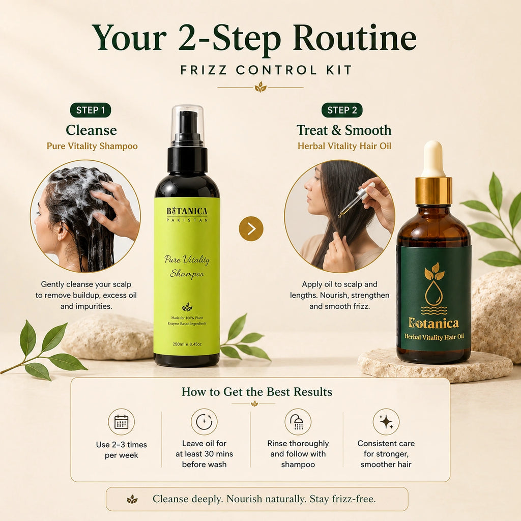 How to use Botanica 2-step hair restoration routine for hair fall reduction in Pakistan.