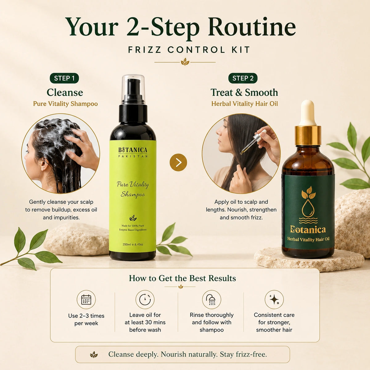 How to use Botanica 2-step hair restoration routine for hair fall reduction in Pakistan.