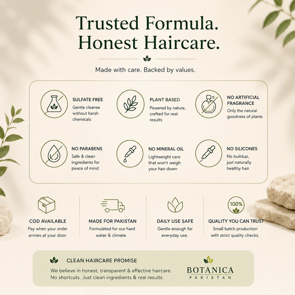 Botanica Pakistan trusted organic hair care formula for strong hair roots and scalp nourishment.